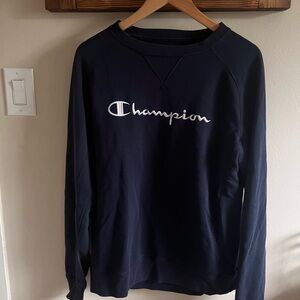 Champion Crewneck Sweatshirt, Navy Blue, White Embroidered Logo